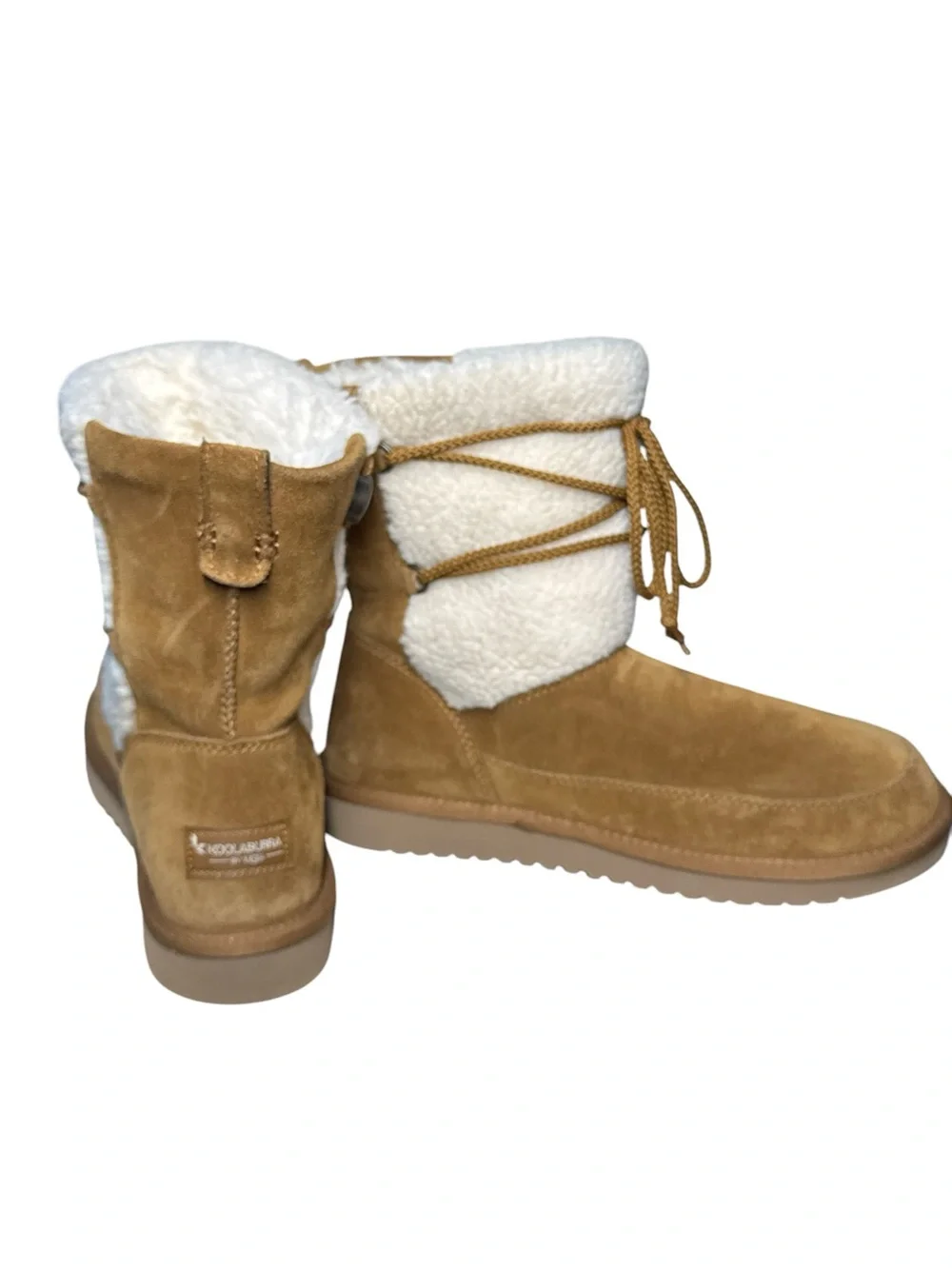 Koolaburra by UGG Women's Suede Sherpa Lace-Up Boots Chestnut Size 9